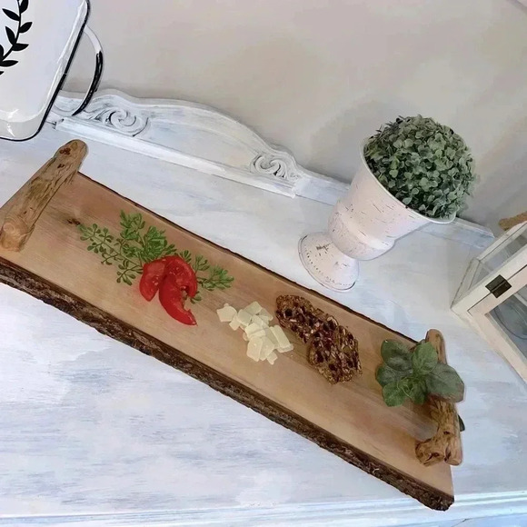 Charcuterie board. Live Edge MAPLE. CUSTOM MADE. BRANCH HANDLES, OILED FOOD SAFE - Picture 1 of 13